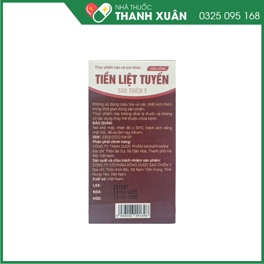 Tiền Liệt Tuyến Sao Thiên Y hỗ trợ hạn chế sự phát triển của u xơ, phì đại lành tính tuyến tiền liệt, hỗ trợ giảm tiểu đêm, bí tiểu